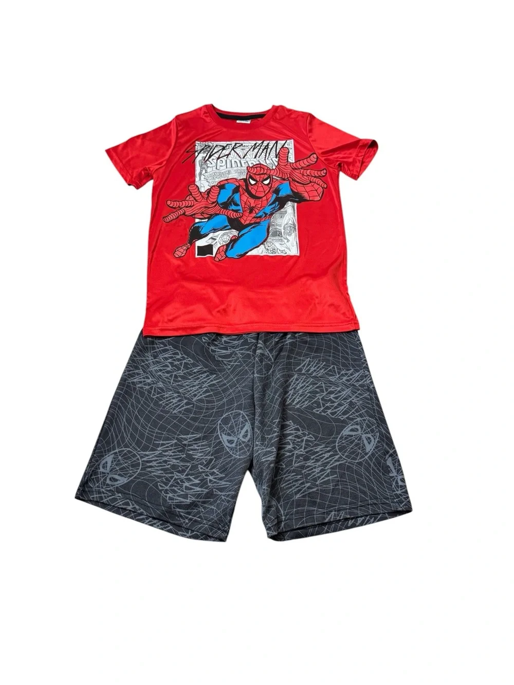 Marvel Red Spider-Man Graphic Tee & Black Web-Print Shorts Set Big Boy Size 14